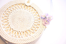 Load image into Gallery viewer, Round Patterned Structured Handwoven Straw Bag in White
