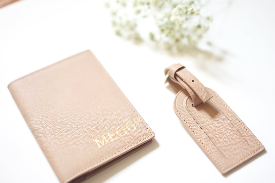 Passport Holder & Luggage Tag in Nude
